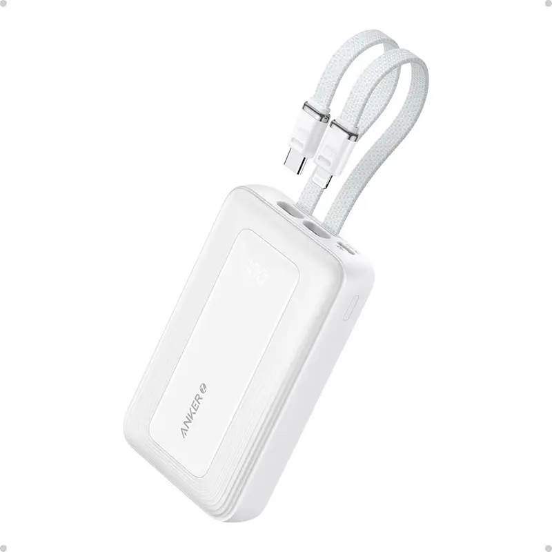 Anker Zolo Power Bank (10,000 mAh, 30W, with Built-in USB-C and Lightning Cable ) – A1680H21 – White